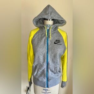Nike Gray and Yellow Athletic French Terry Jacket with Hood size Large